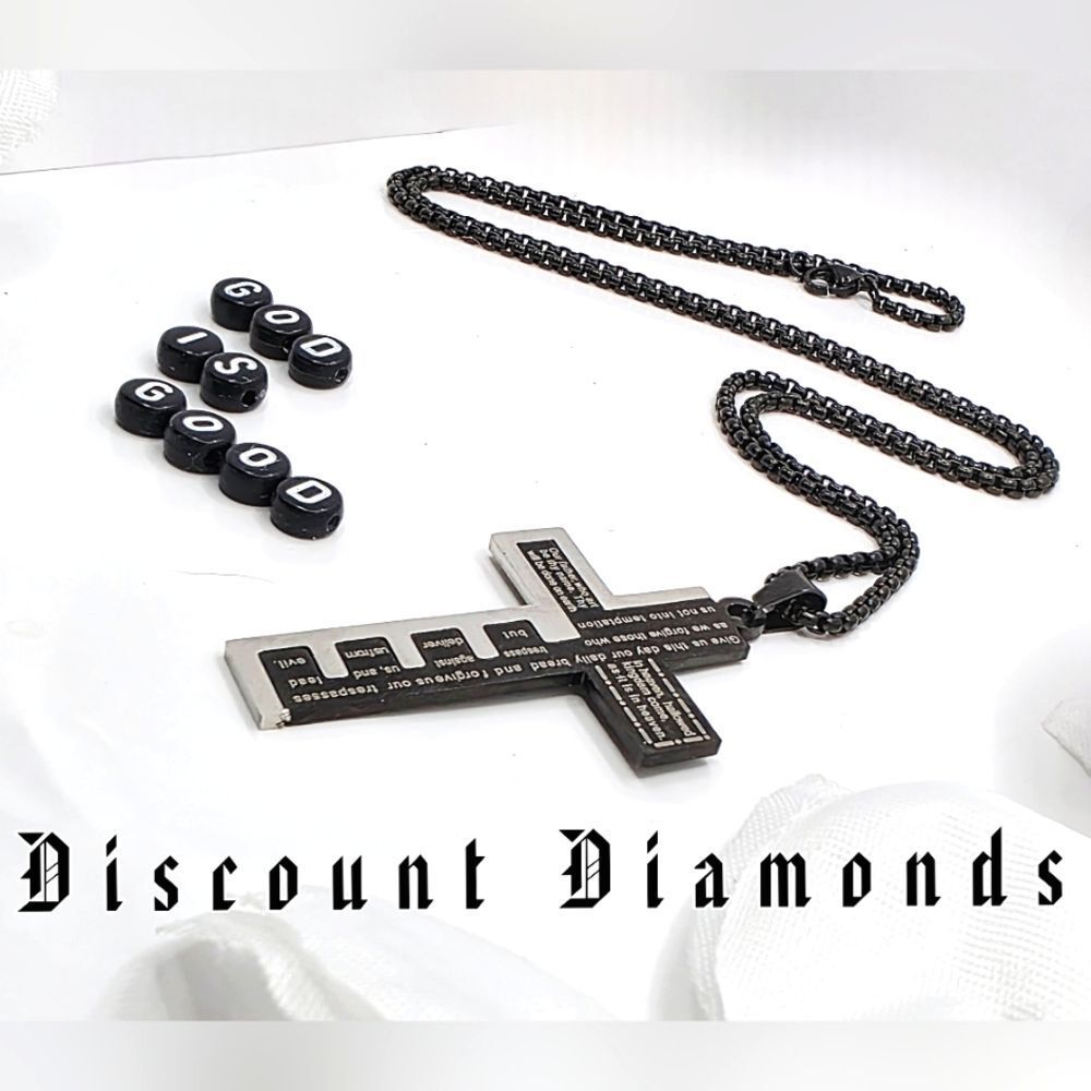 18K Black Gold Cross Titanium  Chain Necklace